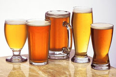 Beer in various types of glasses