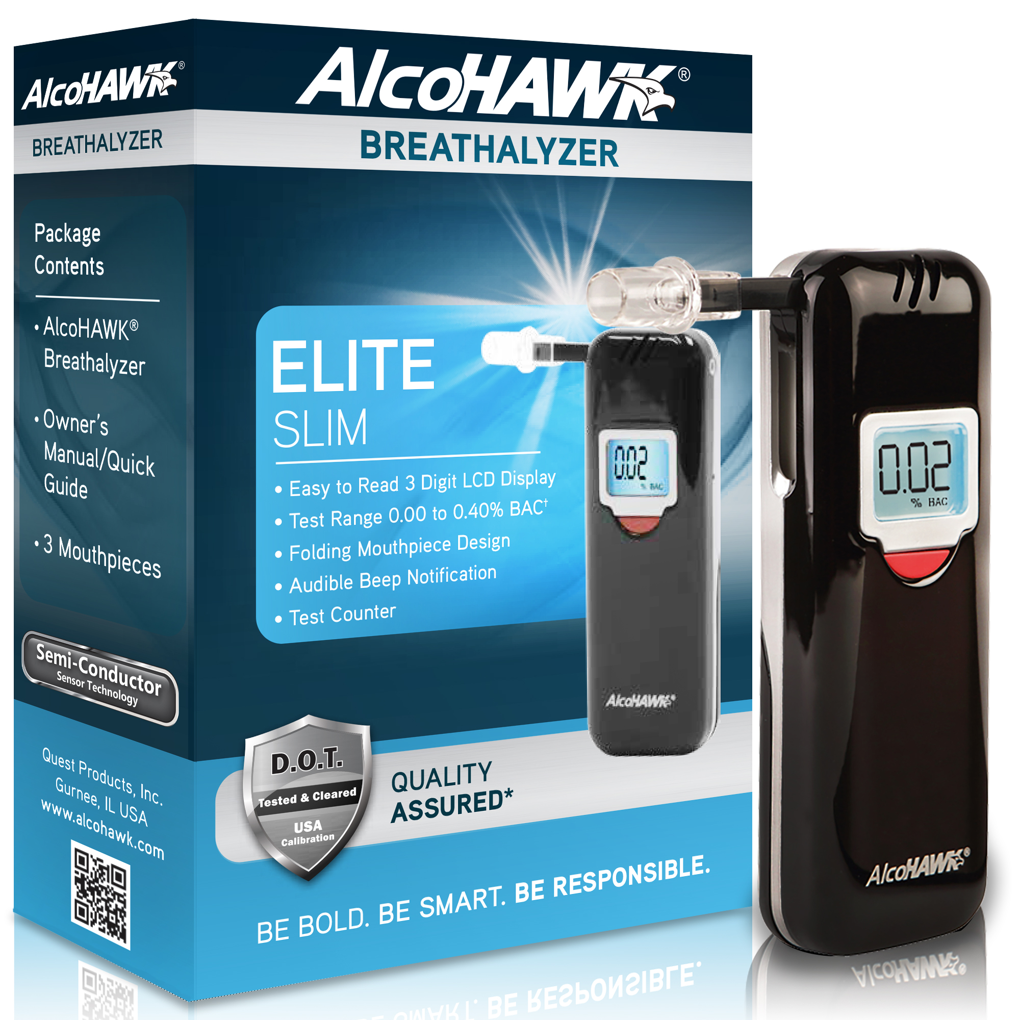 AlcoHAWK Elite Slim Breathalyzer, Digital Breath Alcohol Tester