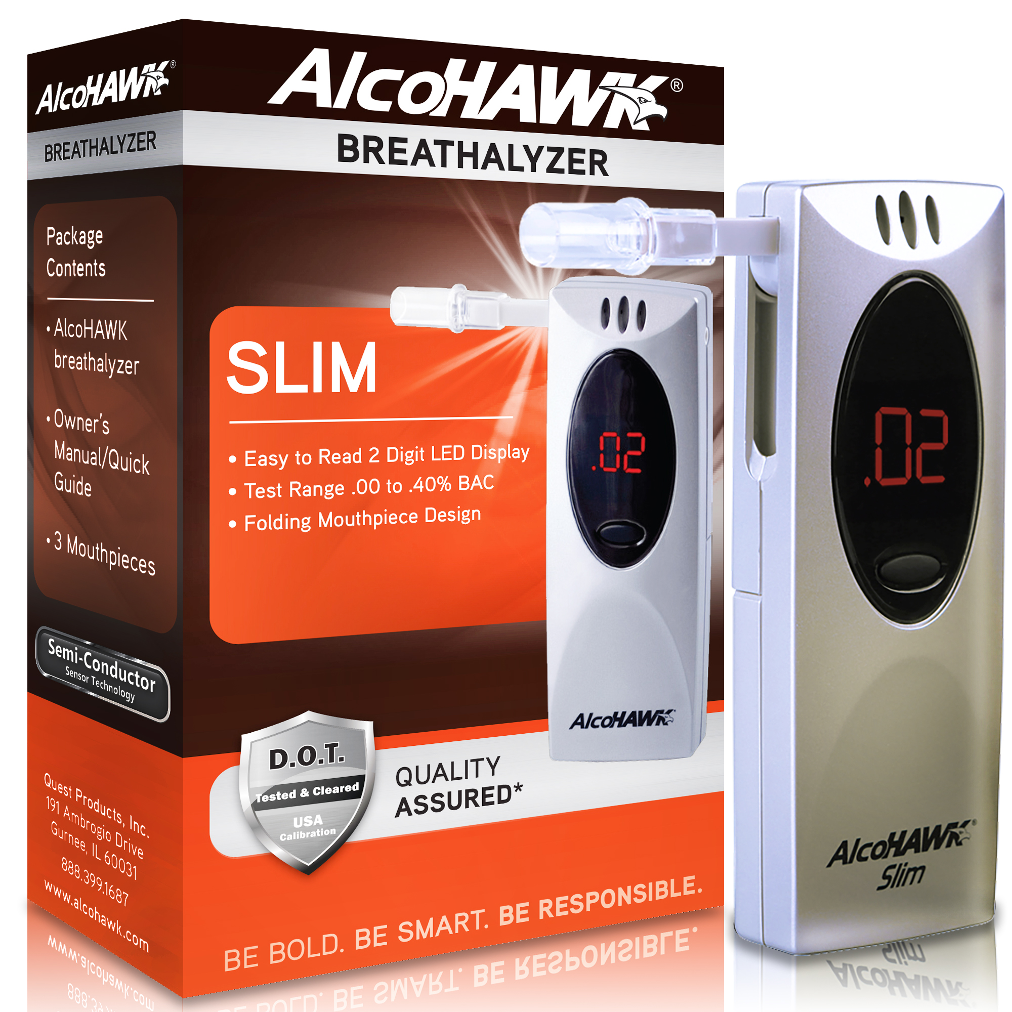 AlcoHAWK Slim Breathalyzer, Digital Breath Alcohol Tester