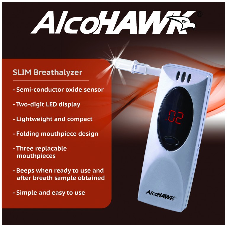 AlcoHAWK Slim Breathalyzer, Digital Breath Alcohol Tester